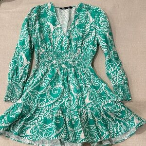 Zara Teal and White Patterned Blouse